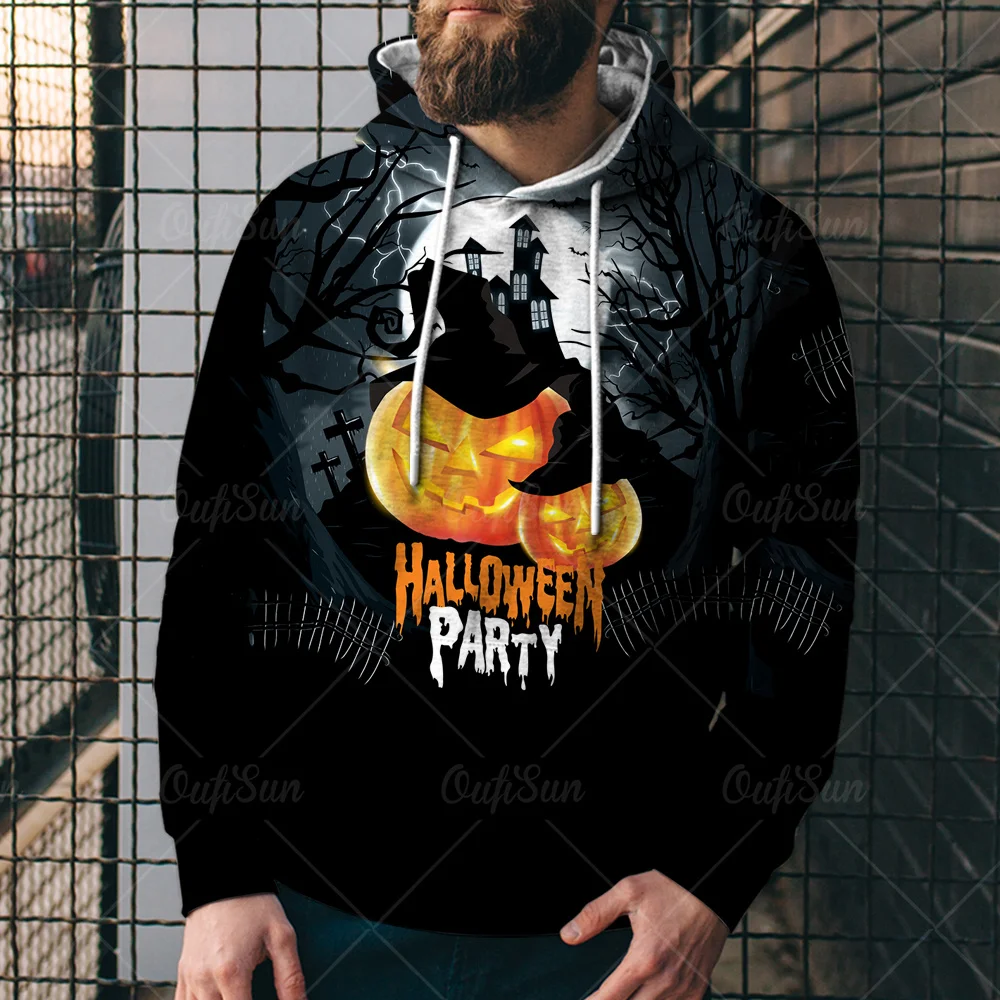 

Худи мужское с капюшоном и длинным рукавом, модная повседневная Уличная одежда в стиле хип-хоп, Свитшот оверсайз с принтом аниме, на Хэллоуи...