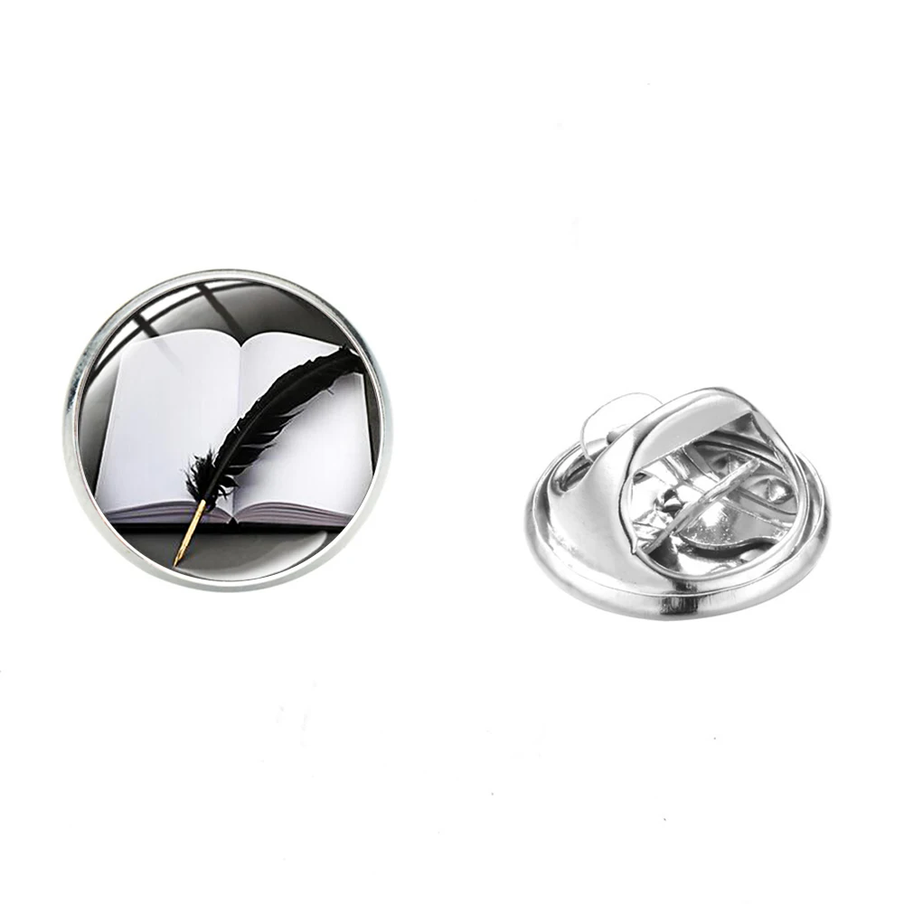 Classic Old Books Series Bookworm Badges Library 3D Print Glass Round Brooch Pins Learning Gift for Teacher Student | Украшения и