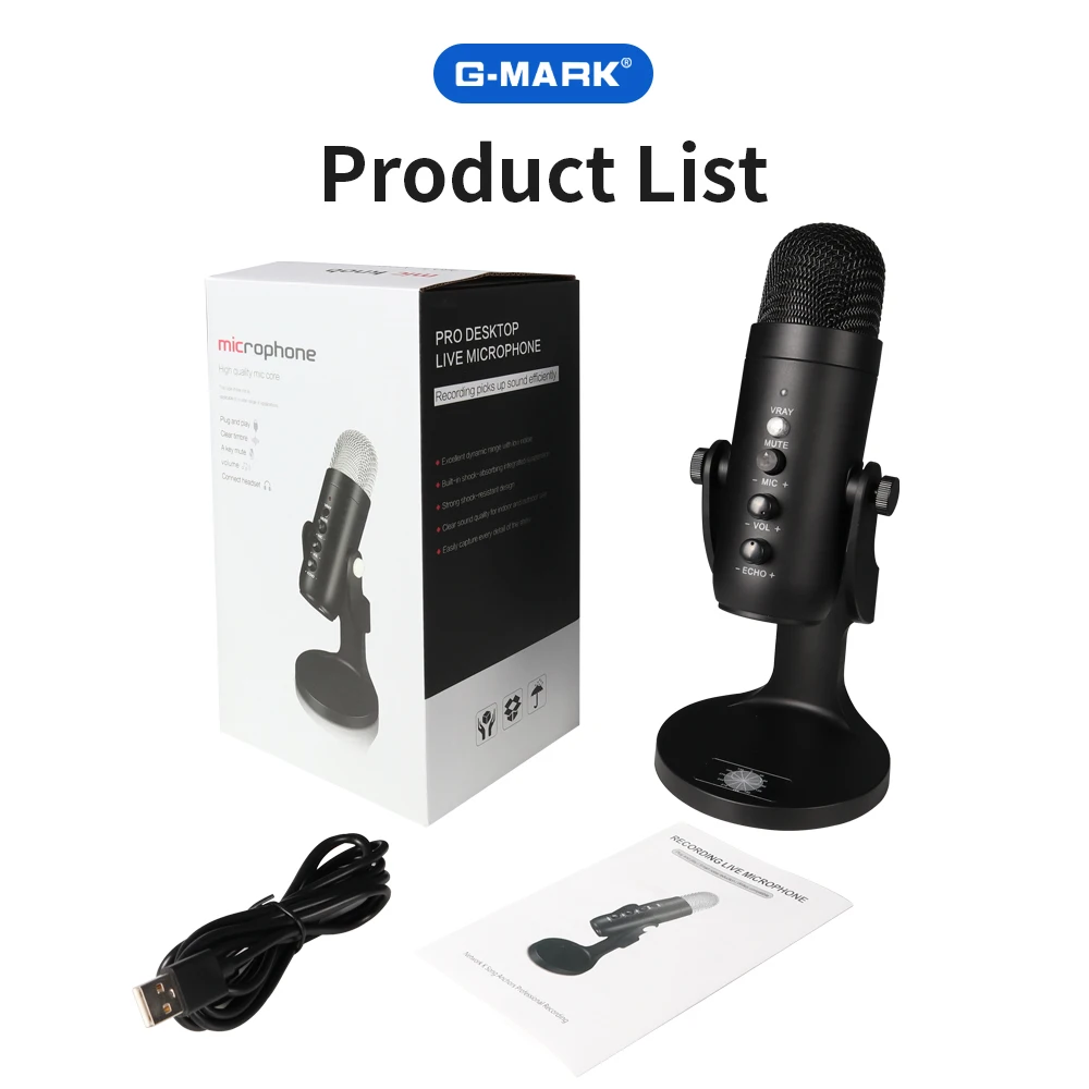 Конденсаторный микрофон G-MARK POP4 USB настольный ASMR эхо мониторинг кардиоидной