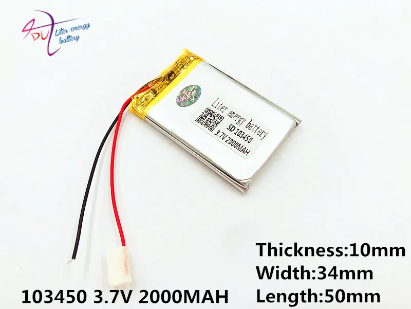 Литровый аккумулятор 3 7 В литий полимерный 103450 2000 мАч динамик Mp3 Gps навигатор