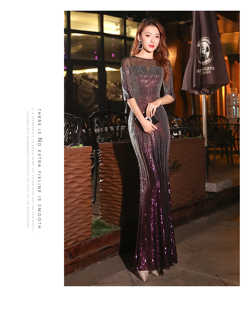 Wei yin AE0296 Robe De Soiree Новое сексуальное платье с О-образным вырезом и короткими рукавами, расшитое блестками длинное вечернее платье, элегантное платье Abendkleider
