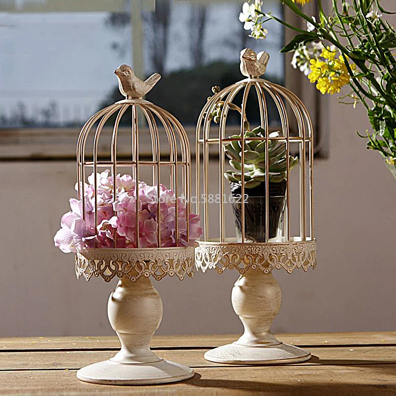 

Nordic Wrought Iron Home Vase Candle Holder Decoration White Retro Creative American Birdcage Green Plant Furnishings