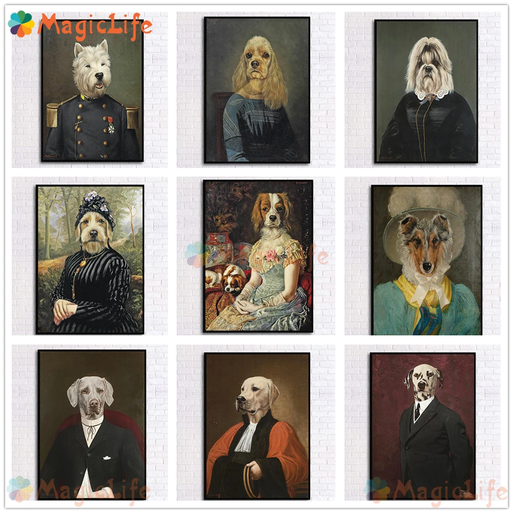 Винтаж Clever Dog Животные Nordic плакат Wall Art Холст Картина Плакаты настенные картины