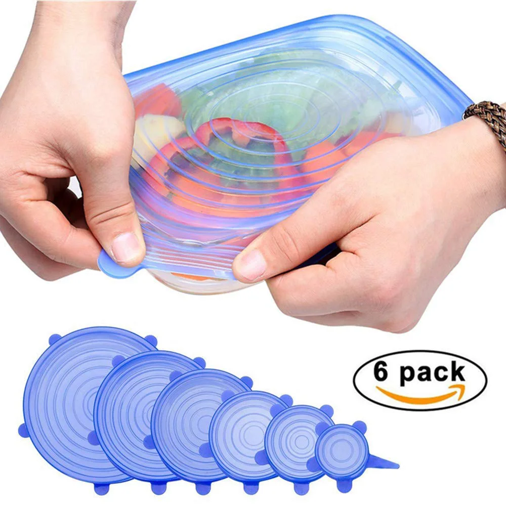 

6pcs/set Universal Silicone Lids Durable Reusable Food Save Cover Keeping Fresh Seal Cooking Kitchen Accessories Fits All Shapes