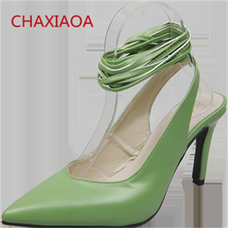

CHAXIAOA Runway Fashion Women Gladiator Sandals Pointed Toe Leather High Heels Cross-tied Ladies Slingback Shoes Woman Sandals