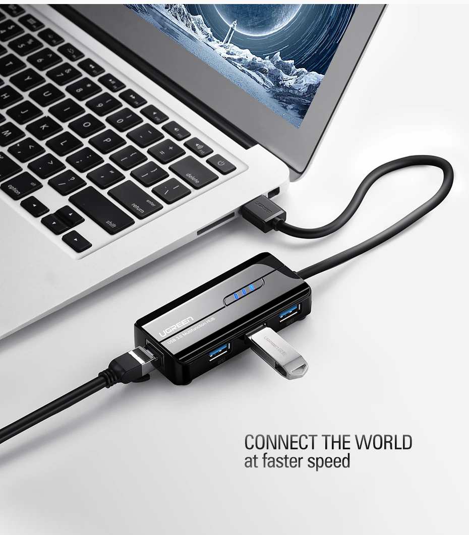 Ugreen USB Ethernet USB 3,0 2,0 к RJ45 концентратор для Xiaomi Mi Box 3/S телеприставка Ethernet адаптер Сетевая карта USB Lan