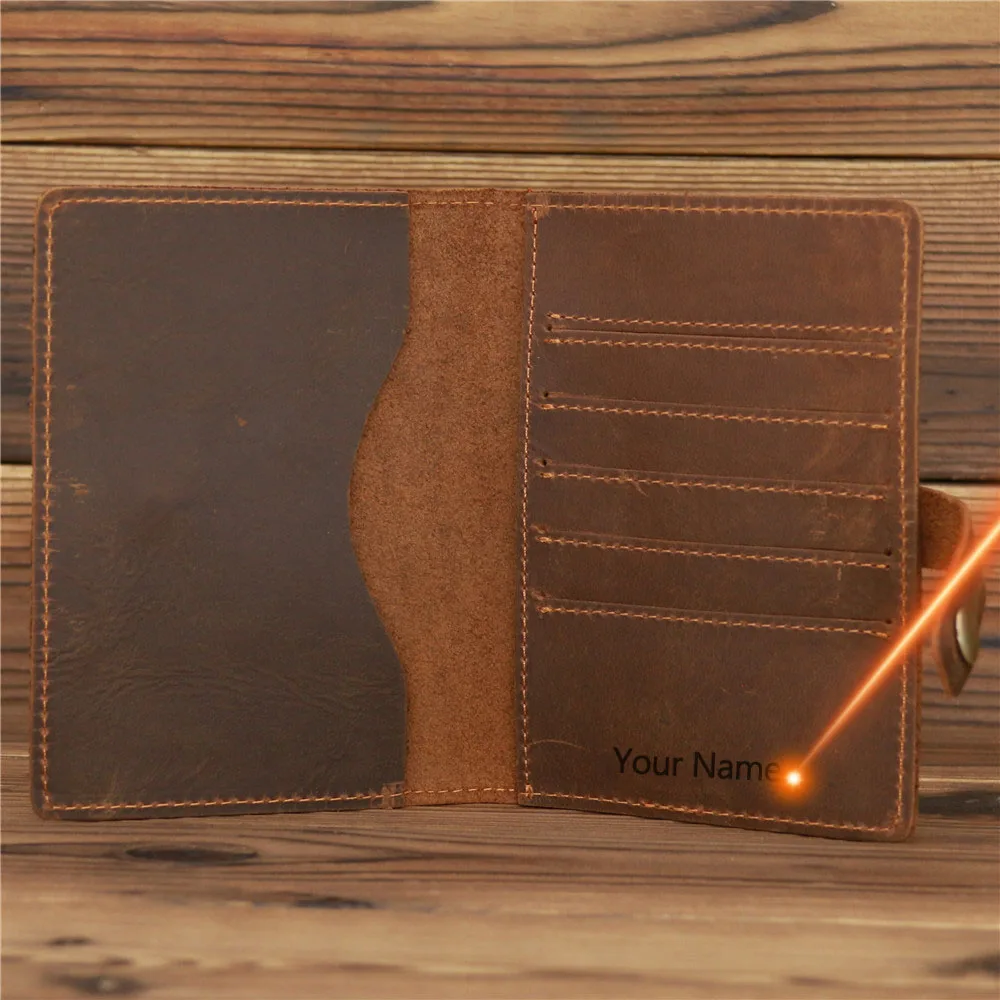 

Large Vintage Genuine BULL COW CRAZY HORSE Leather Passport Cover Retro Business Card Holder Men Credit Card ID Holders 1047