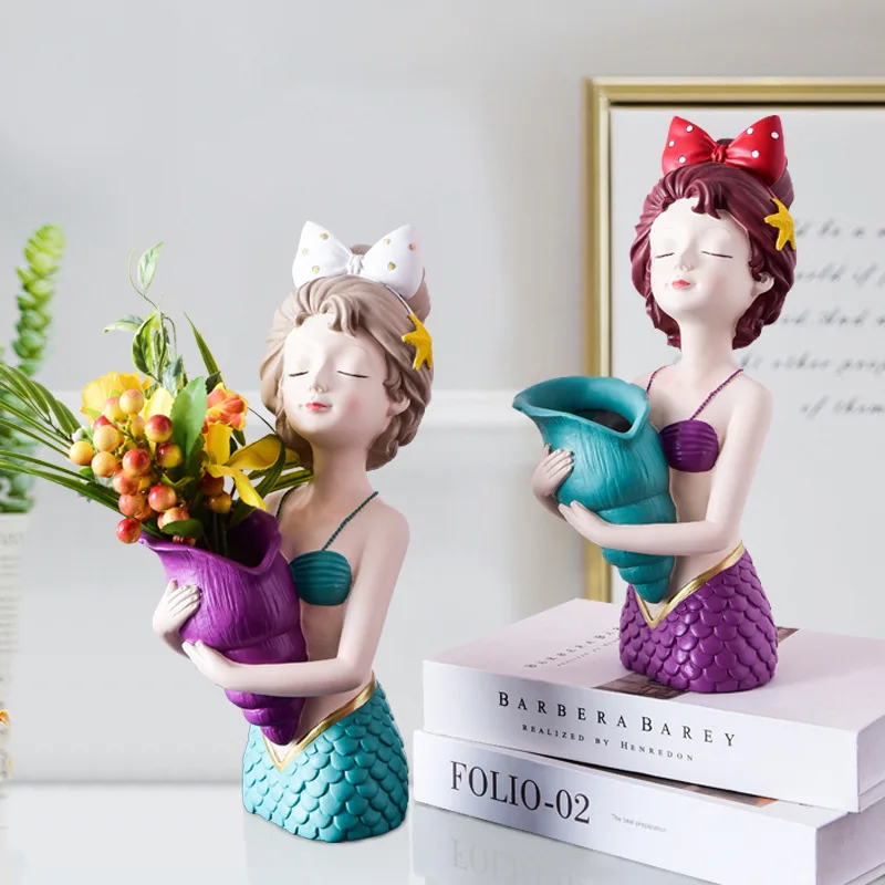 

Статуя русалки в скандинавском стиле, декоративные вазы, цветы, цветочный горшок, миниатюрная полимерная Цветочная ваза, декор для гостиной...