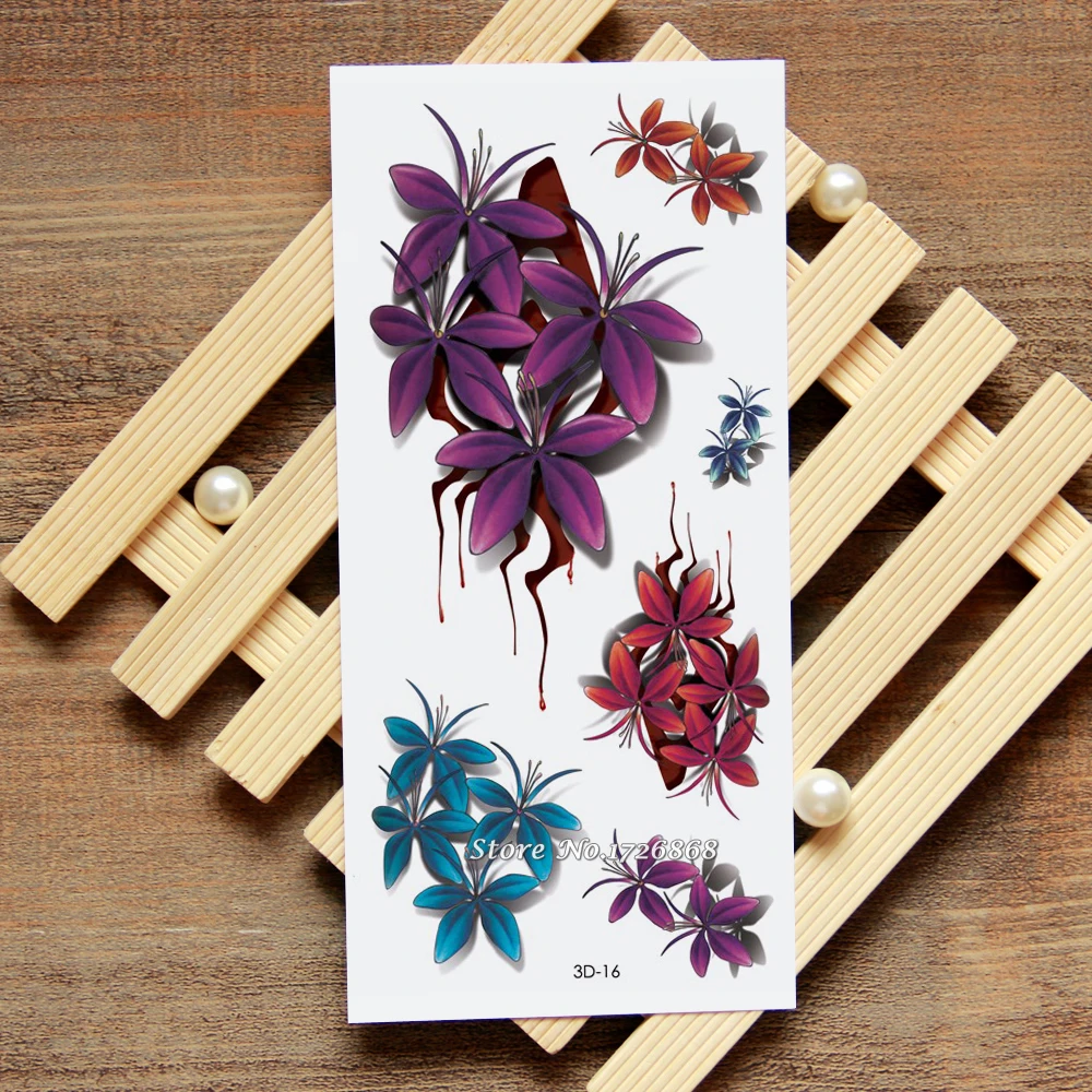 3D искусственная Татуировка Лилия Роза Переводные картинки временная татуировка