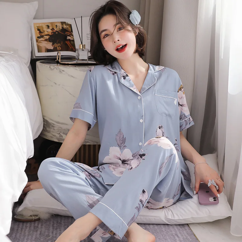 Spring and Summer Poplin Pajamas Womens Thin Artificial Cotton Home Wear Japanese Girl Loose Student plus Size Bourette Suit