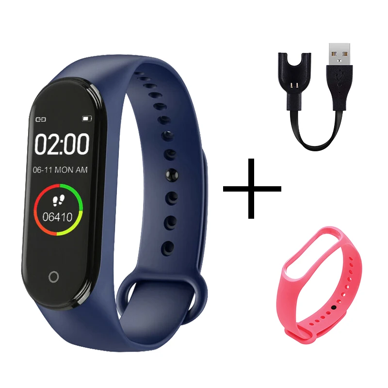 blue pink strap Смарт-браслет M4, фитнес-трекер, часы, спортивный браслет, пульсометр, кровяное давление, монитор, SmartBand, браслет для здоровья для мужчин и женщин - Цвет: blue pink strap
