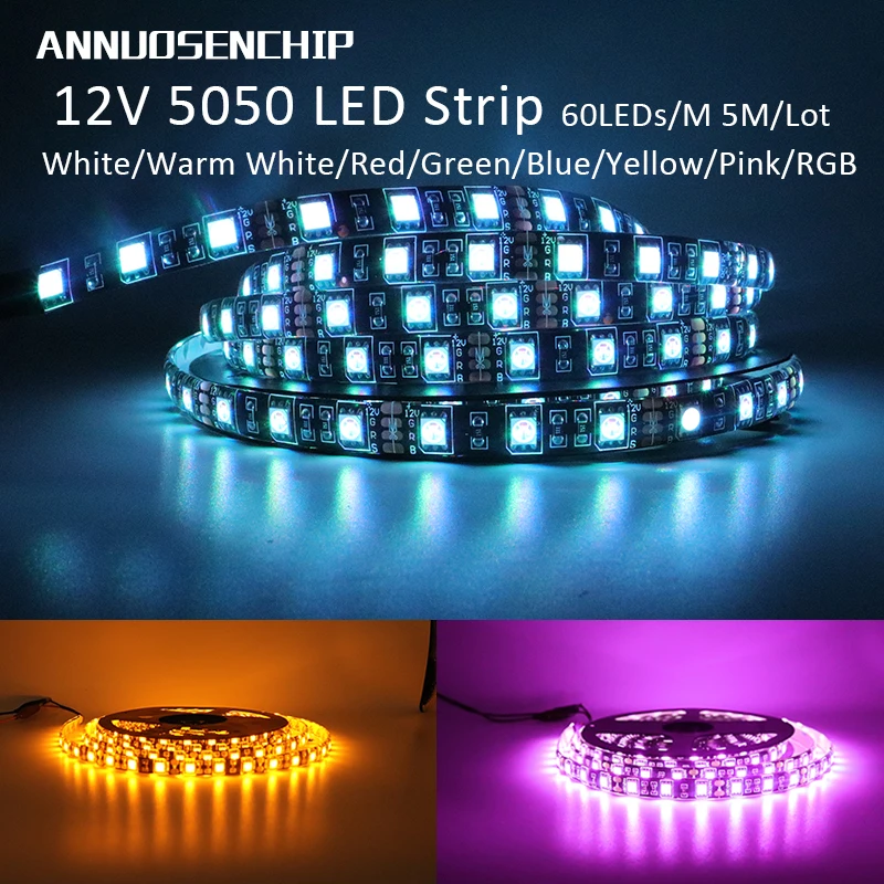 12 В постоянного тока Светодиодная лента 5050 SMD 60 светодиодов/м черная печатная