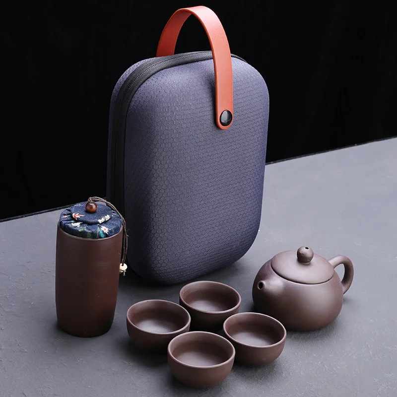 

Чайный набор из пурпурного песка, китайская зеркальная чайная принадлежность, керамический портативный чайный набор, уличные дорожные чайные чашки Gaiwan для чайной церемонии, чайная чашка