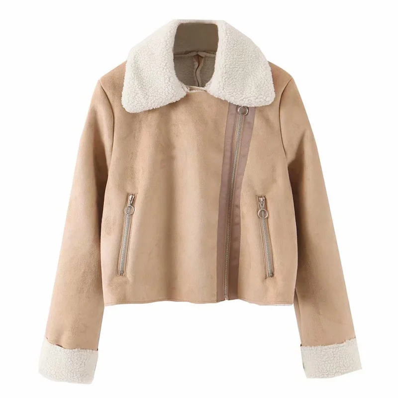 Fandy Lokar Solid Faux Fur Coats Women Fashion Suede Turn Down Collar Jackets Women Elegant Long Sleeve Coats Female Ladies KF