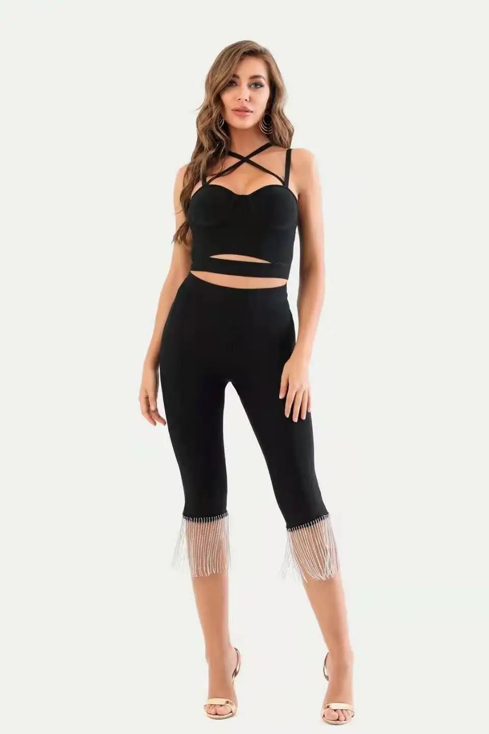 

Женский комплект из 2 предметов, с кисточками, без рукавов, с открытой спиной