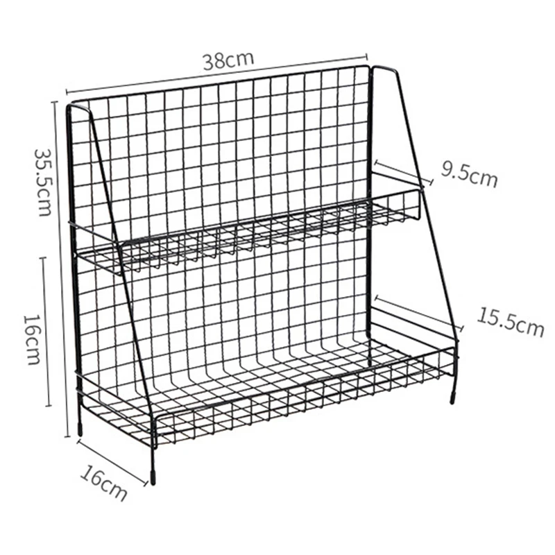 HTHL черный 2 Слои Колючая проволока корзина полки для хранения ванной косметики