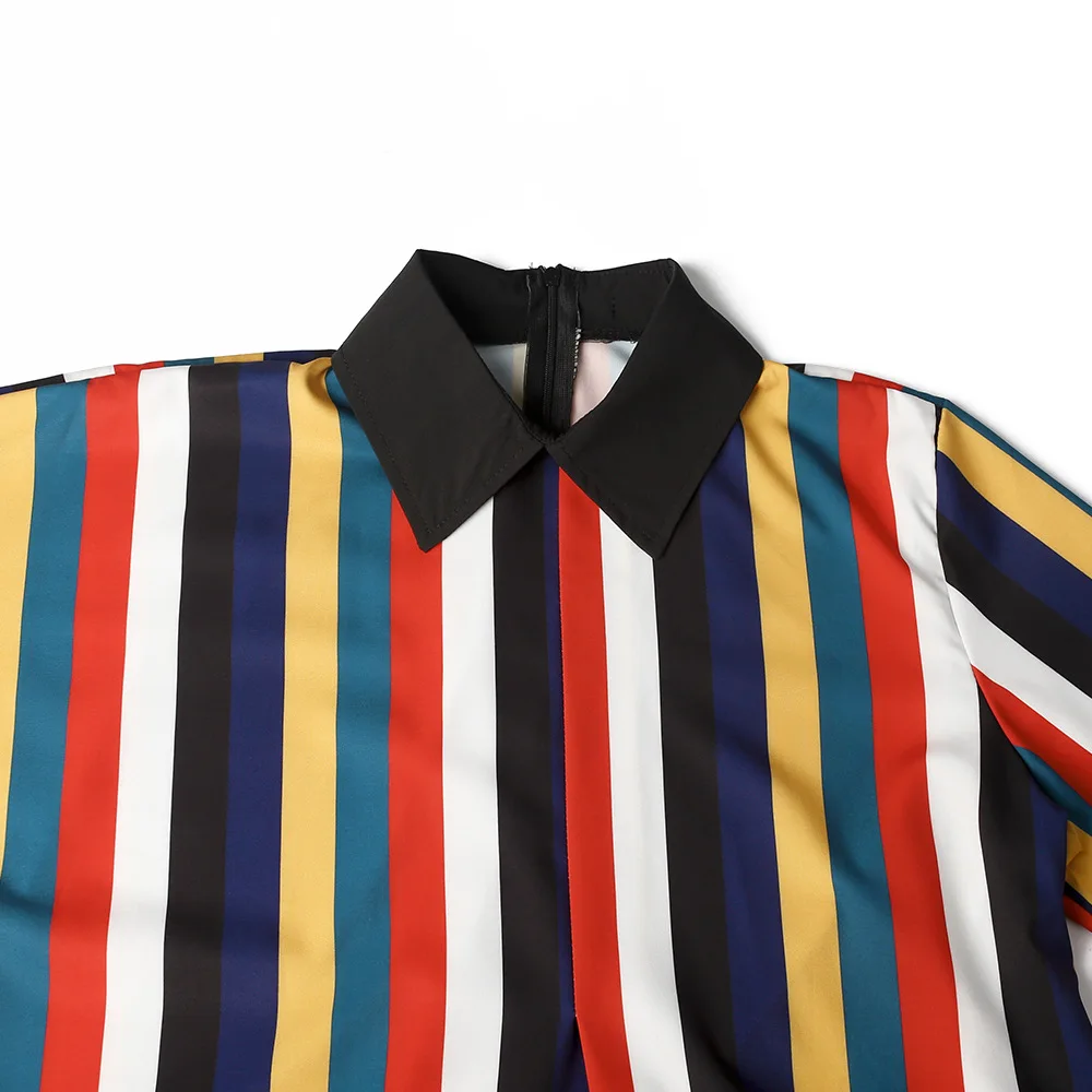 

Striped Print Long Dress Muslim Plus Size Women's POLO Collar Three-Quarter Sleeves High-Quality Chiffon Dress Robe 2021 New