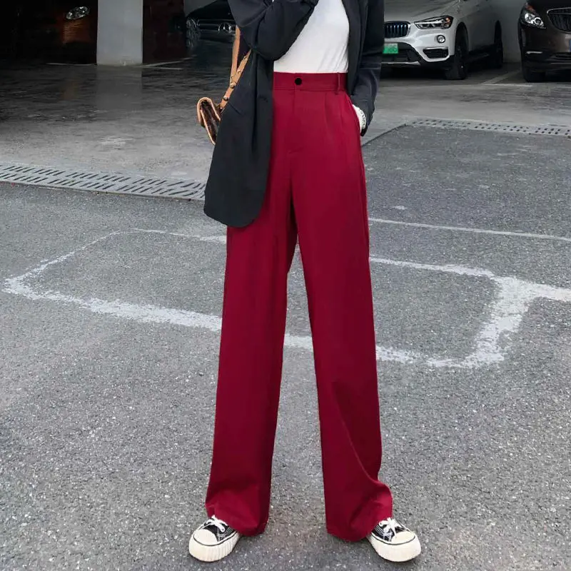 

Women Spring Summer New Purple White Straight Pants Vintage Female High Waist Elegant Office Lady Trousers Street Casual Bottoms