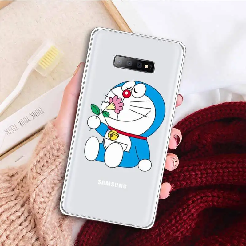 

Doraemon Cartoon robot Phone Case Transparent for samsung A 21s 50 71 S 8 9 20 20fe note 10 20 ultra plus