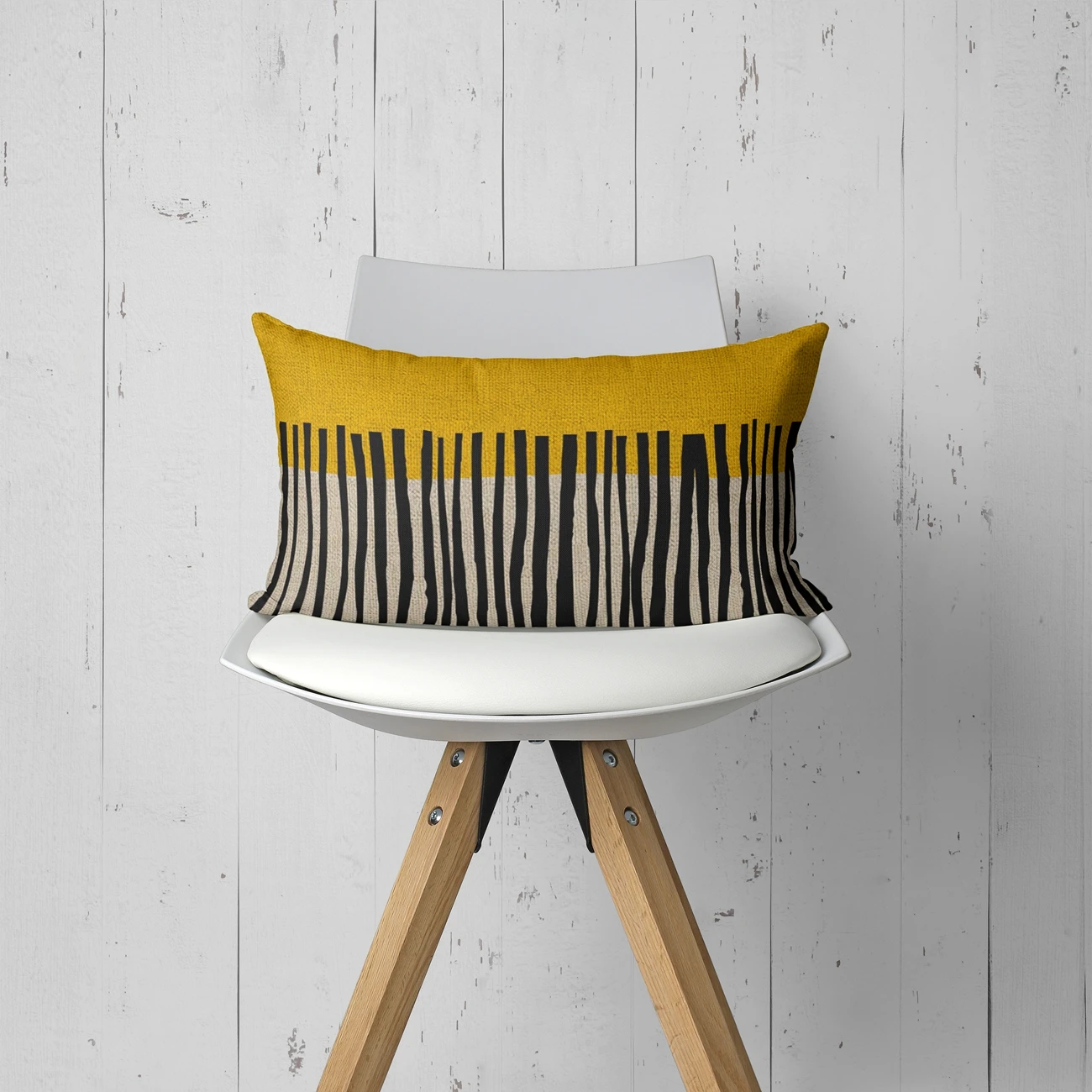 Меховая льняная наволочка декоративная в скандинавском стиле желтая 30*50 для