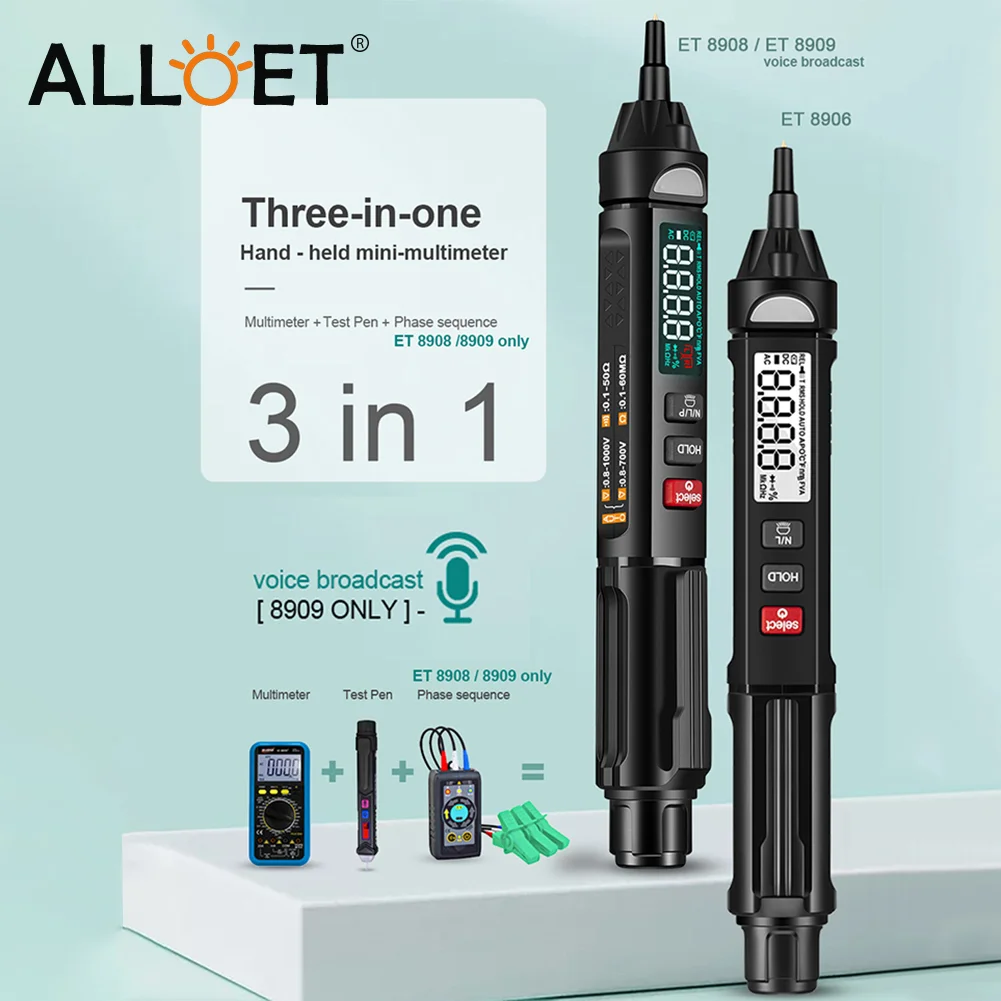 

Многоцелевой Цифровой мультиметр в виде ручки, карандашный датчик напряжения переменного/постоянного тока с голосовым тестером сопротивл...