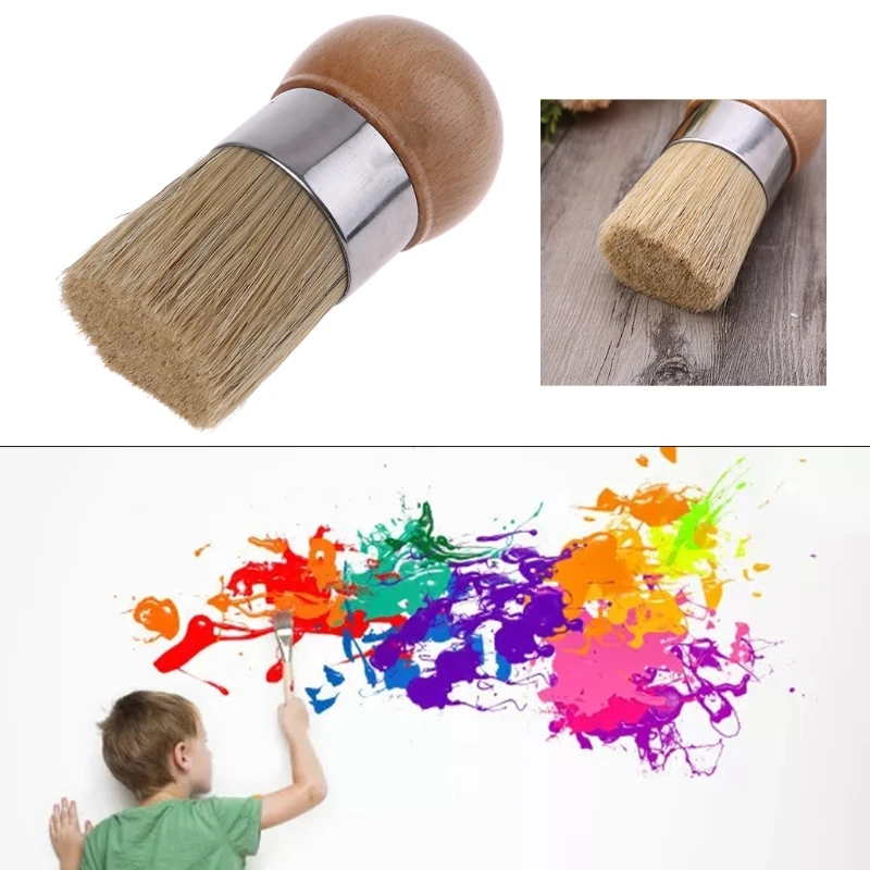 

Round Chalk Paint Wax Brush Ergonomic Wood Handle Natural Bristle Brushes Tool 35EC