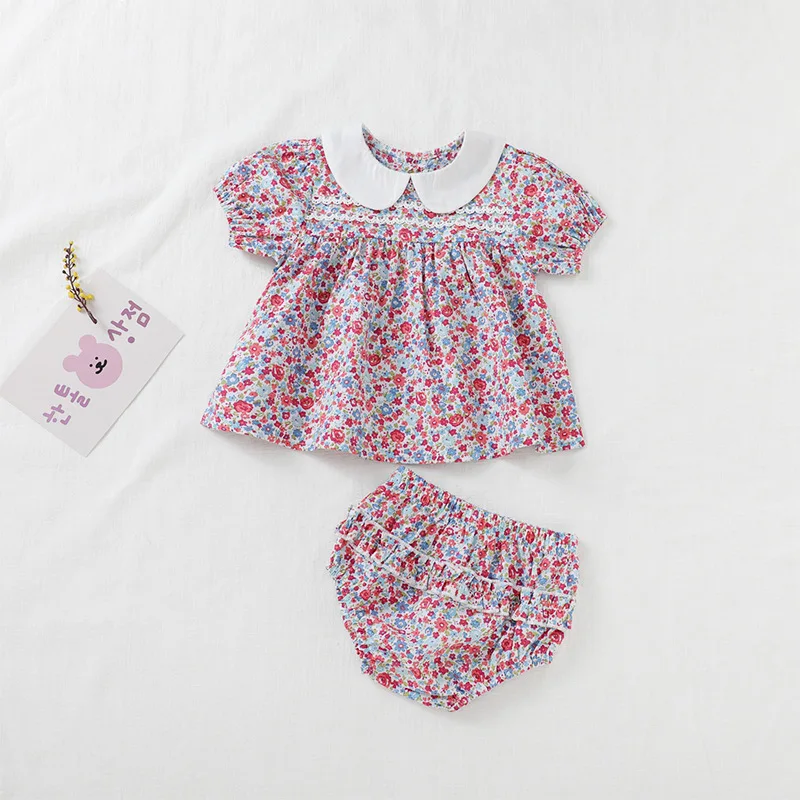 

Summer Korean floral baby short-sleeved two-piece children's split shorts girls romper