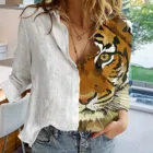 Женская однобортная рубашка с принтом тигра, осенняя винтажная блузка с отложным воротником и длинными рукавами, уличная одежда