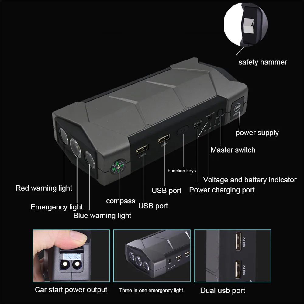 

Jump Starter 10000mAh 1000A Mini Power Bank for 12V car Emergency Starter Auto Car Booster Battery With Hidden knife Safe Design