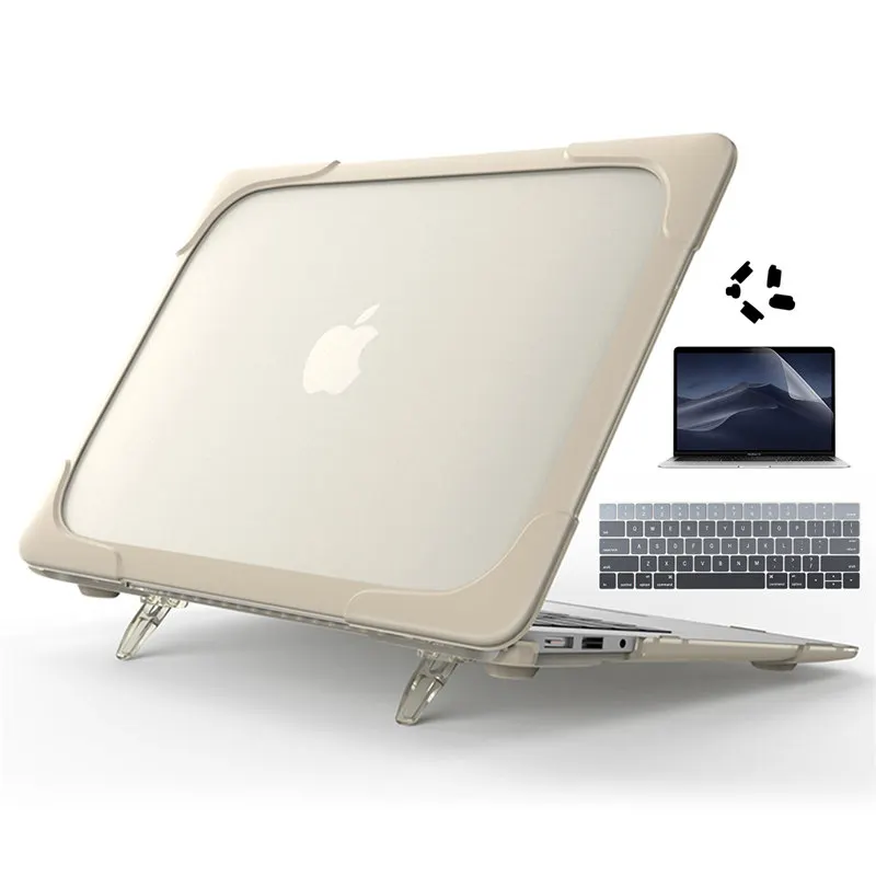 Противоударный Внешний чехол для Macbook Air 11 12 13 NewPro 13,3 15 A2159 A1932 Жесткий пластиковый Чехол со складной подставкой - Цвет: Khaki