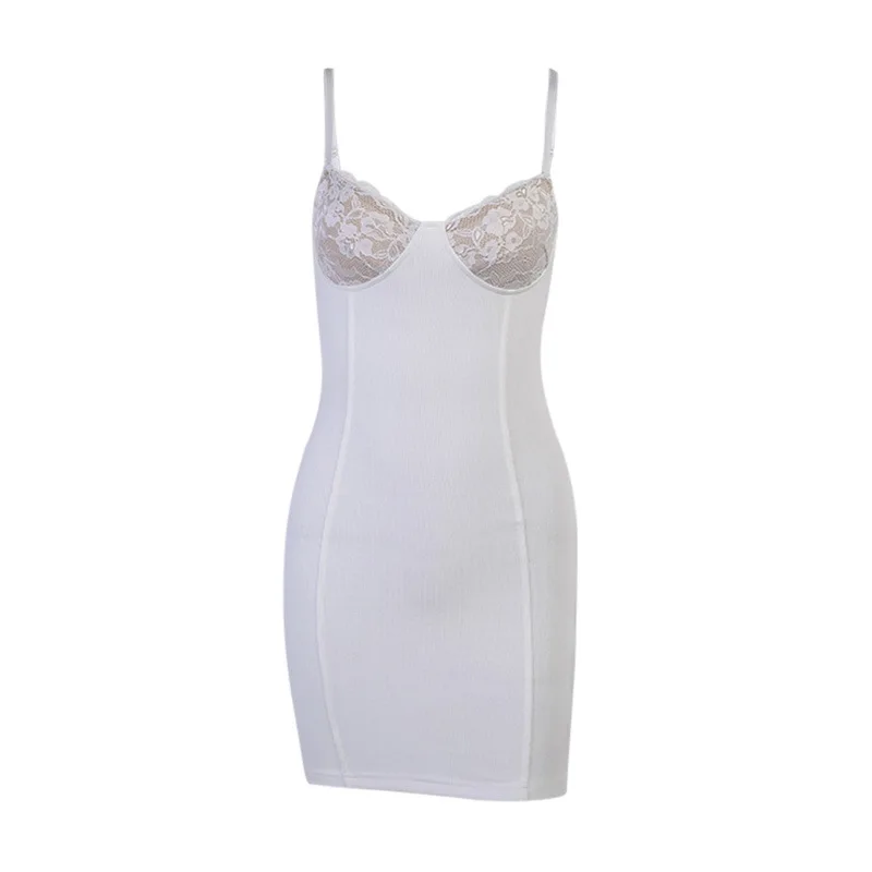 

Hbenna Lace Summer Dresses Women Elegant Mini Dresses White Sexy Skinny Backless Spaghetti Strap Lace Bodycon Dresses Women 2021