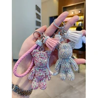 kawaii cute diamond tassel bear keychain couple keychain girl decoration small pendant car key ring student bag pendant backpack