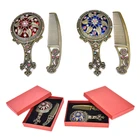 2020 Ретро бронзовые ручные зеркала полые косметические компактные зеркальные гребни в подарочной коробке случайный цвет 2 шт.компл.