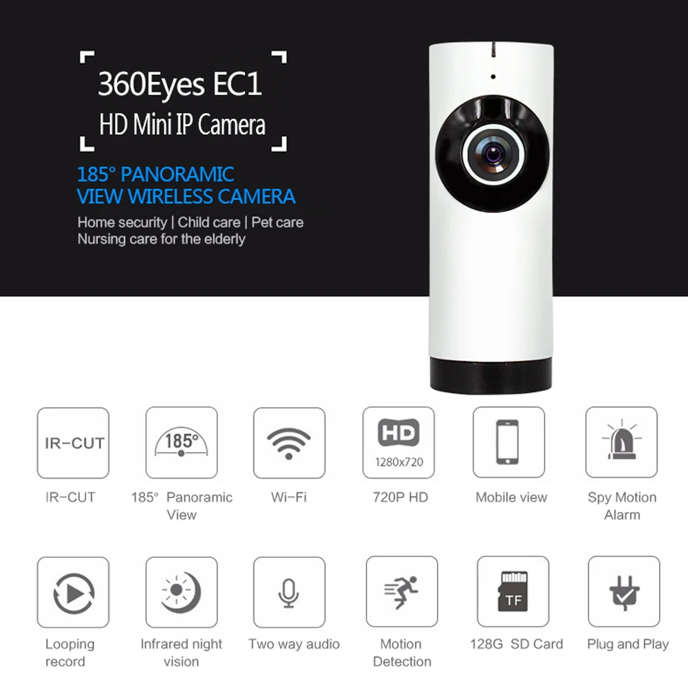 IP-камера панорамная 185 градусов HD 720P Wi-Fi | Безопасность и защита
