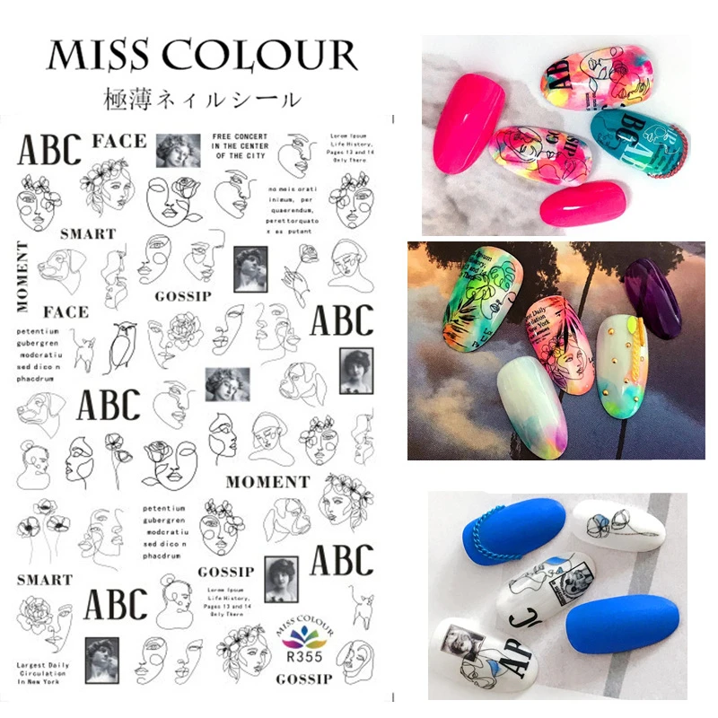 

1 sheet Daisy Nail Art Stickers Colorful Flower Graffiti love heart Nail Sticker Adhesive 3D Nail Decals DIY