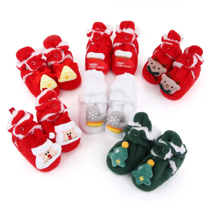 Детские ботинки милые рождественские флисовые теплые с рисунком деда Санта