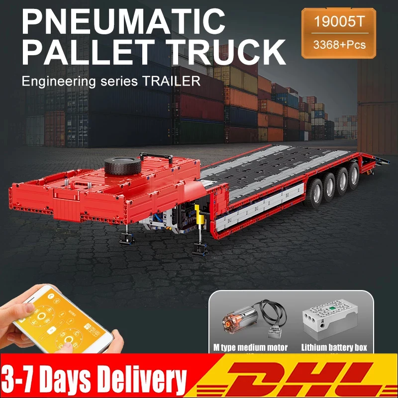 

MOULD KING 19005T Truck Parts The MOC-29877 Step Deck Spread Trailer Building Blocks Drag Board Bricks Toys Kids Christmas Gifts