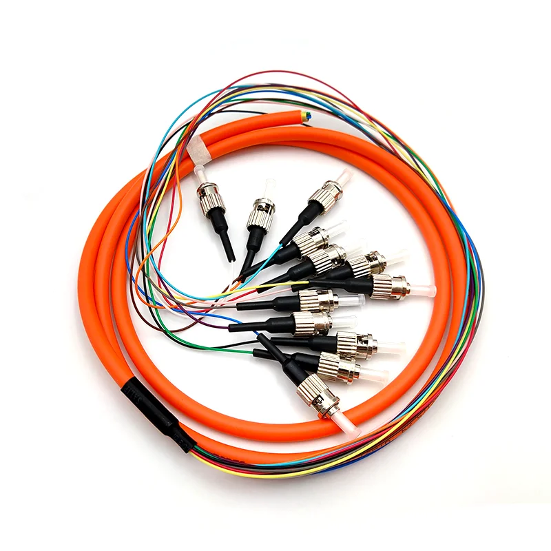 

12core ST pigtails 1.5m MM 62.5/125um optical fiber cable ftth 12 colored port ST UPC bundle pigtail