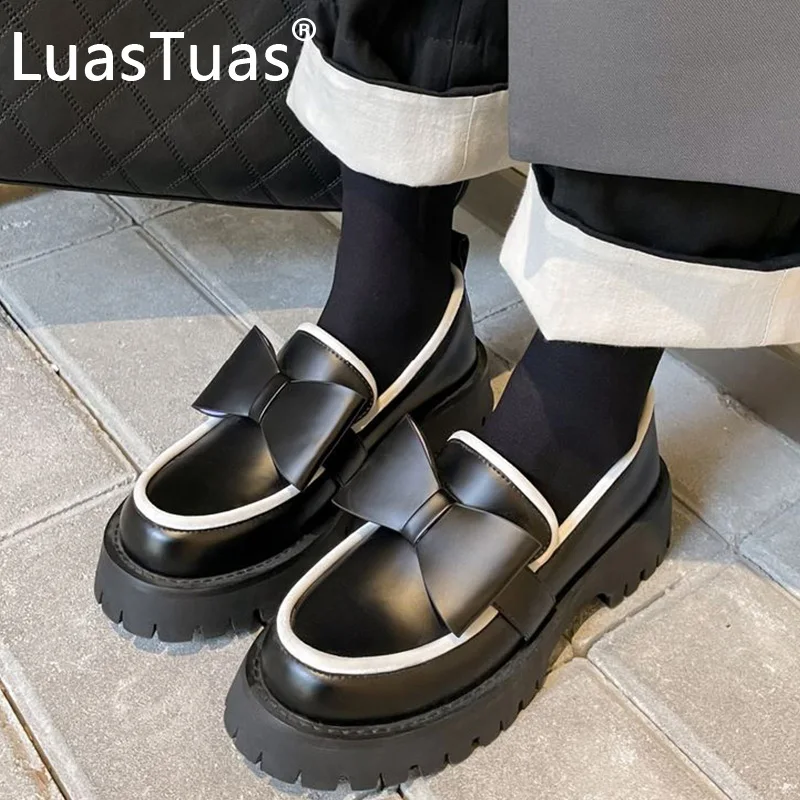 

Новое поступление, женские туфли-лодочки LuasTuas из натуральной кожи, женская обувь с бантом, модная Милая женская обувь, размеры 34-39
