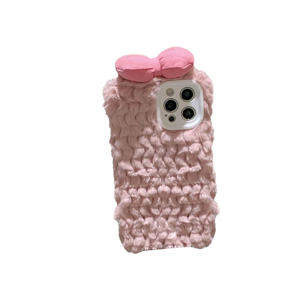 

For Iphone13 13 Pro 13 Pro Maxins Wind Pink Bowknot Plush All-inclusive Mobile Phone Case Is Soft and Comfortable and Simple