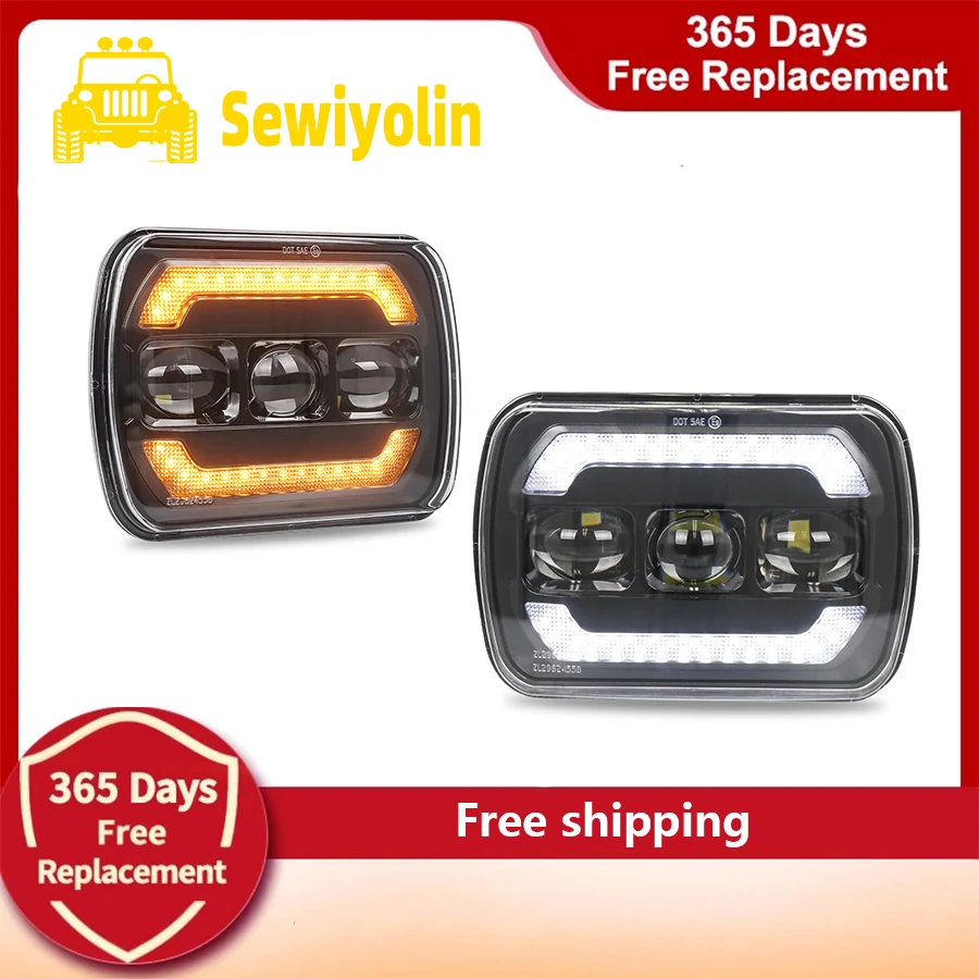

Car LED Headlights DRL Hi/Lo Beam 50W 30W Halo Ring Amber For JEEP Motorcycle for Lada Offroad 4x4 UAZ 12V 24V IP67 Square