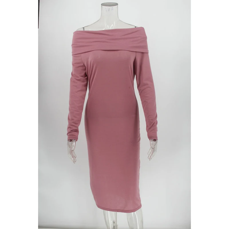 Women Spring Sexy Off Shoulder Solid Long Sleeve Bodycon Party Dress Vestidos Femme Streetwear Casual Elegant Robe SJ5252U | Женская