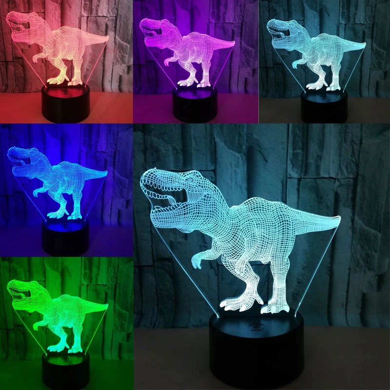 3D иллюзия Лампа динозавр Ночник светильник светодиодный 7 цветов настольные