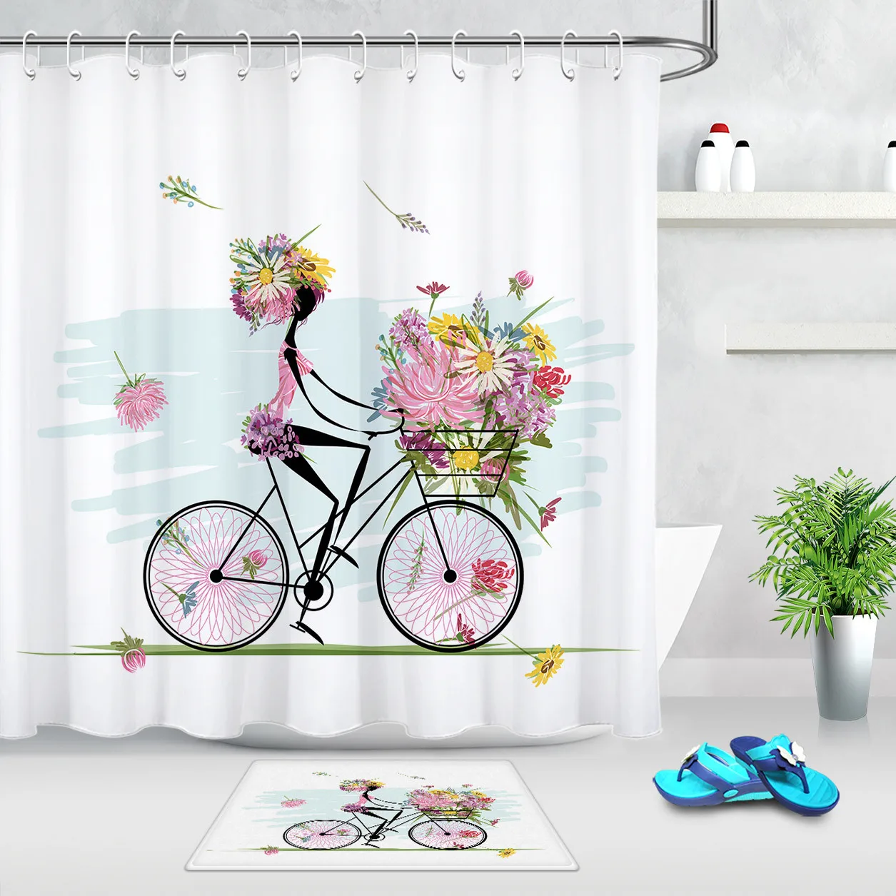 Весенняя креативная занавеска для душа декоративная ванной комнаты черная