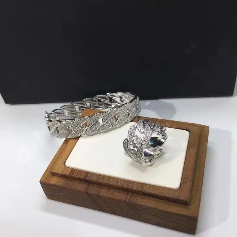 

Fashion Punk Chain Rings Silver Color Full Zircon Simple Classic Wide Ring For Women Best Gift Anillos Zk30