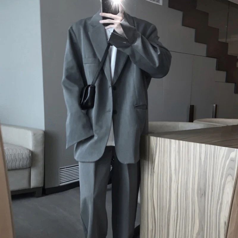 Новинка весна-зима 2022 Мужской Свободный корейский серый свободный пиджак + повседневные Костюмные брюки в британском стиле крутые красивые... от AliExpress RU&CIS NEW
