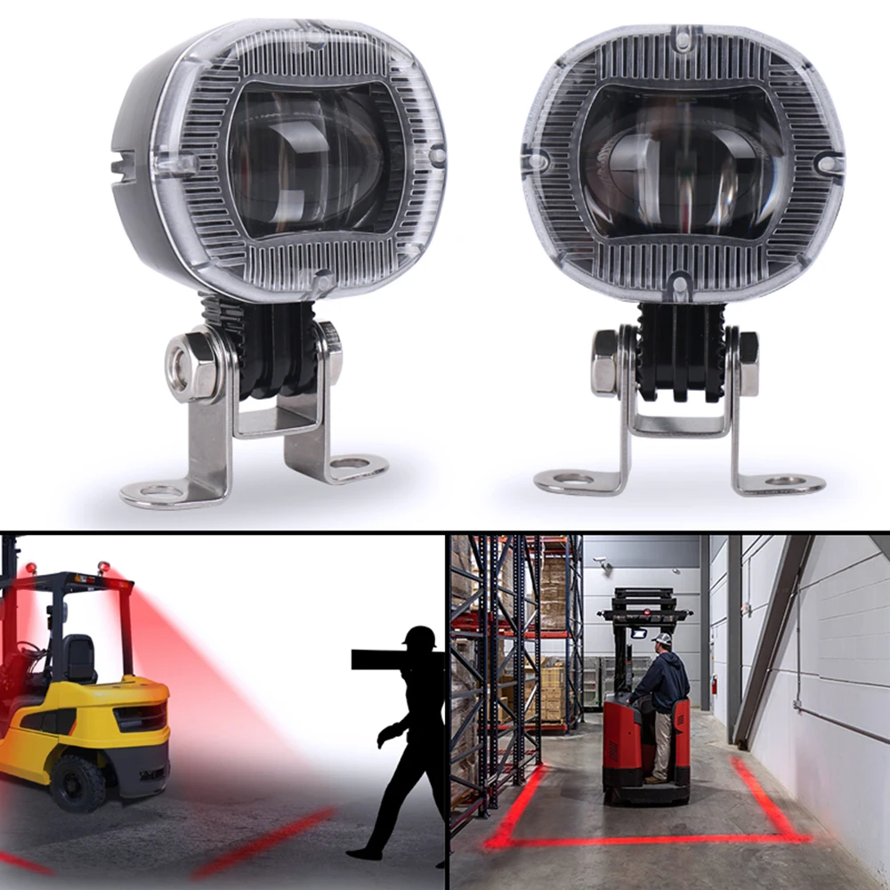 

2 Pcs Red Forklift Safety Lights Zone Warehouse Pedestrian Warning Light 12V to 60V DC Truck Security Indicator LED Spotlight