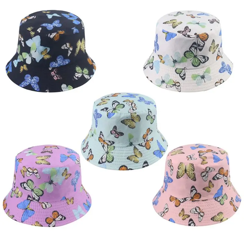 

Женская Солнцезащитная Панама с короткими полями, двусторонняя Панама с цветными бабочками
