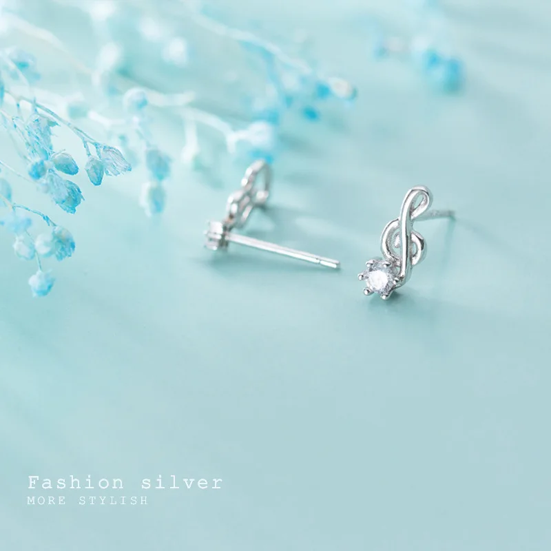 Sampanda New 925 Sterling Silver Korean Style Fashion Cute Girl Heart Note Violin Earrings Stud For Women Gift | Украшения и