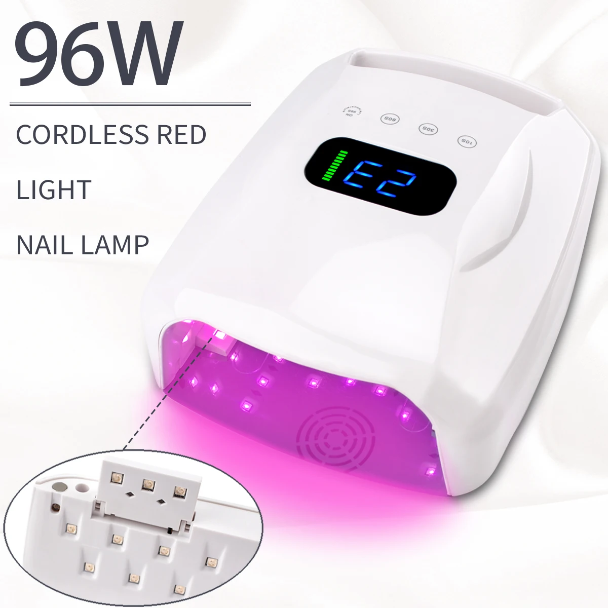 Cordless RED Light Cordless 96W LED UV Nail Lamp For Curing Gel Polish Wireless with Large Lithium Battery High Power 96W
